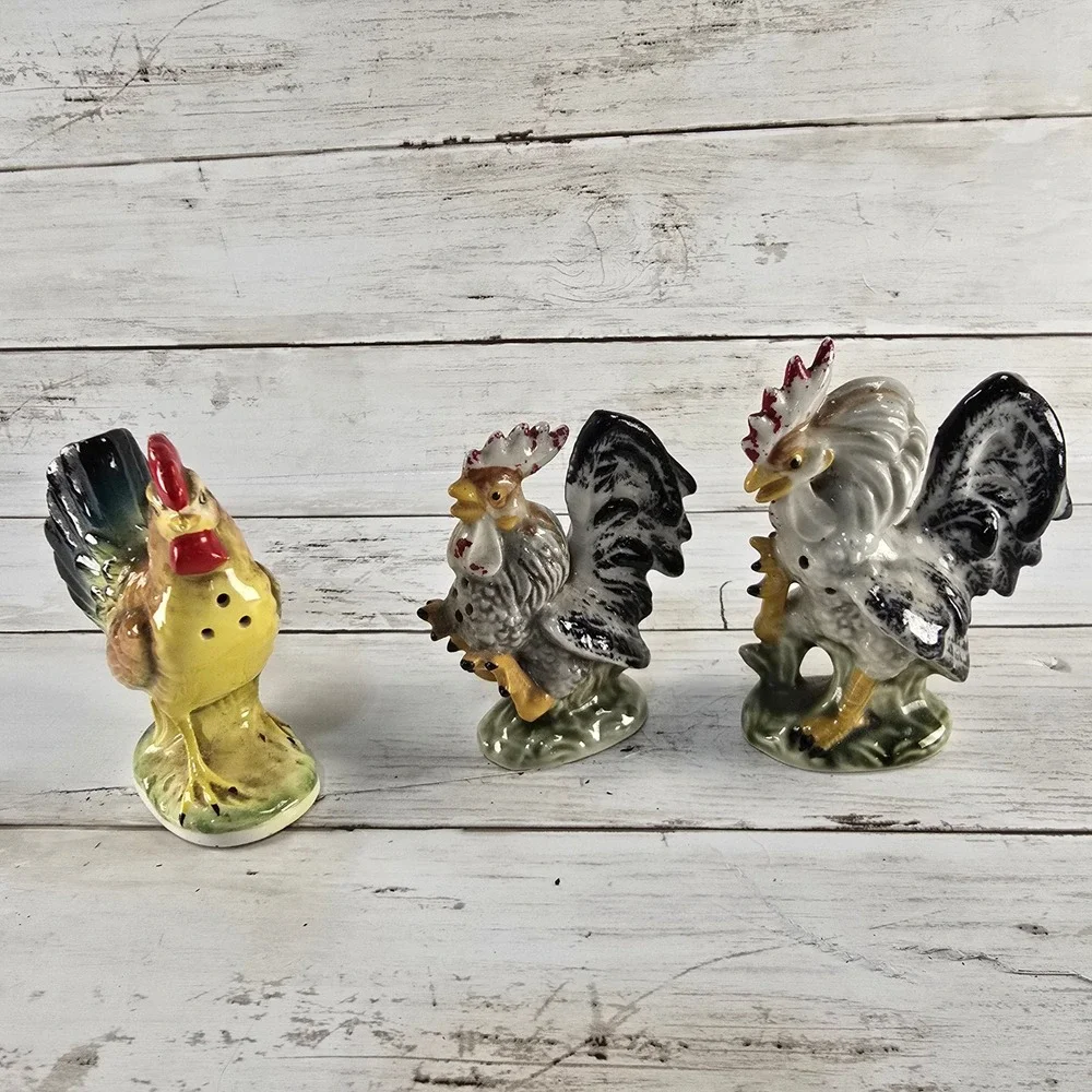 Vintage Ceramic Rooster Hen Salt‎ Pepper Shakers Set Figurine Japan Farmhouse